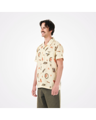 Chemise manches courtes en lin beige avec imprimé, relaxed fit Mokara Picture, shop New Surf à Dinan, Bretagne