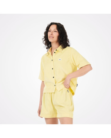 Chemise surfwear jaune en velours côtelé dry now Sesia Picture, shop New Surf à Dinan, Bretagne