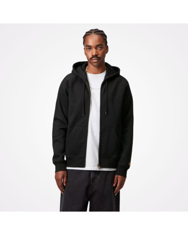Sweat à capuche streetwear zippé noir Carhartt WIP Chase, shop New Surf à Dinan, Bretagne