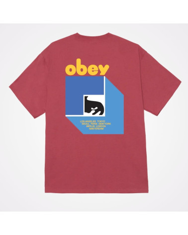 T-shirt streetwear rouge Obey, imprimé graphique dans le dos, shop New Surf à Dinan, Bretagne