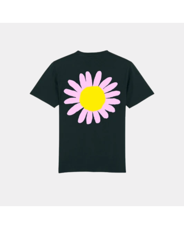 T-shirt Onze Mètres Carrés Flower unisexe en coton, avec motif floral sérigraphié, disponible en blanc et noir.