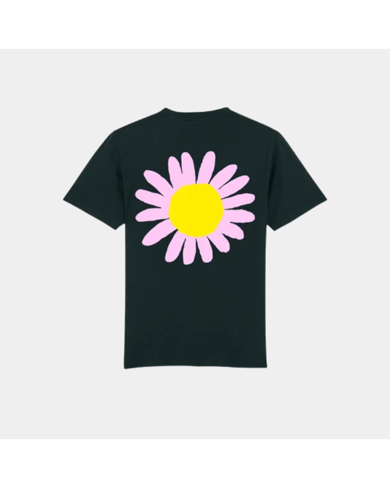 T-shirt Onze Mètres Carrés Flower unisexe en coton, avec motif floral sérigraphié, disponible en blanc et noir.