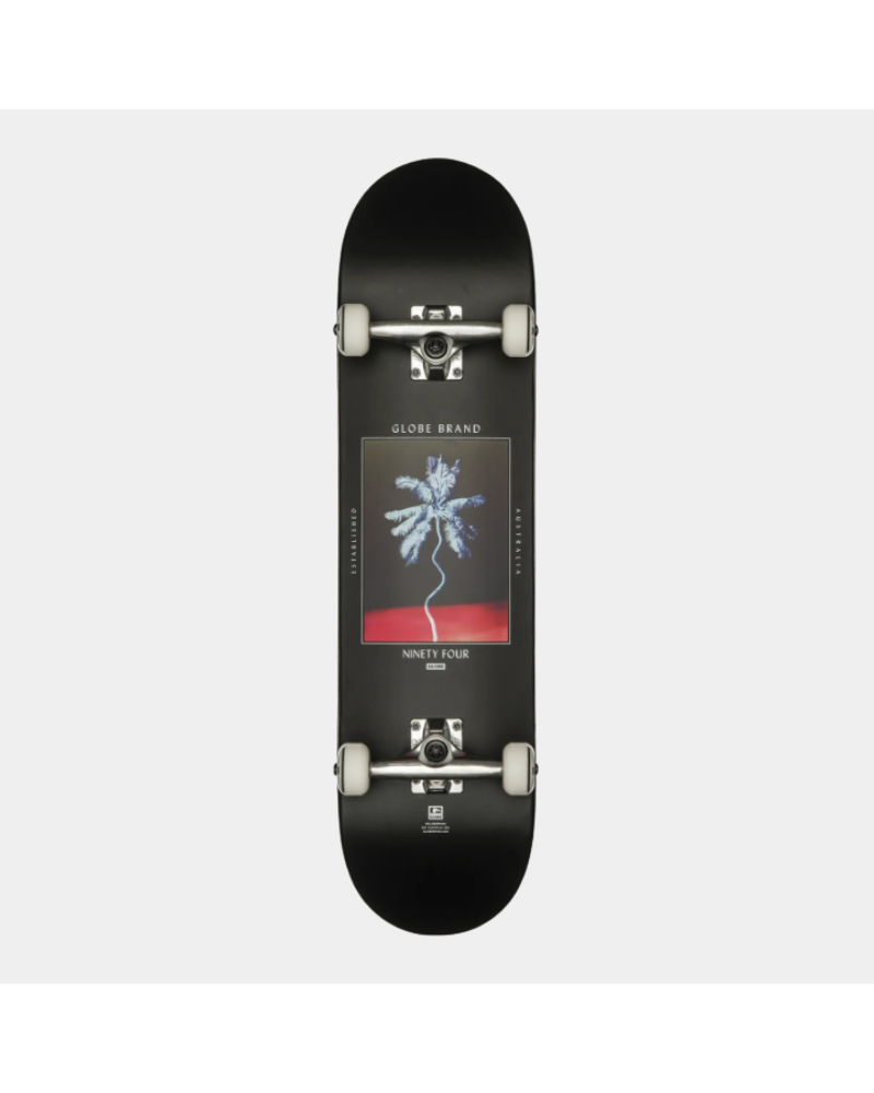 Skateboard complet Globe G1 Palm Off 8.0 noir avec trucks Tensor et roues 52 mm.